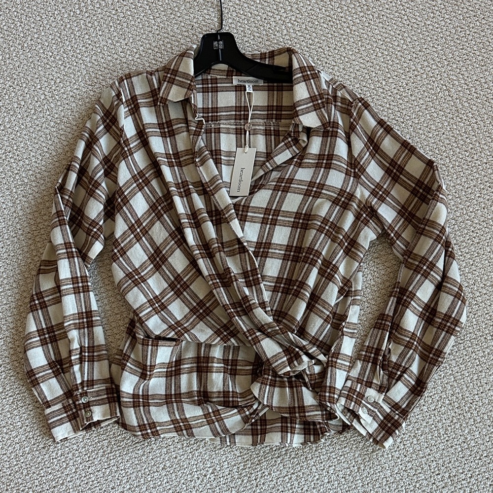 Heartloom Cream and Brown Plaid Button Down Shirt